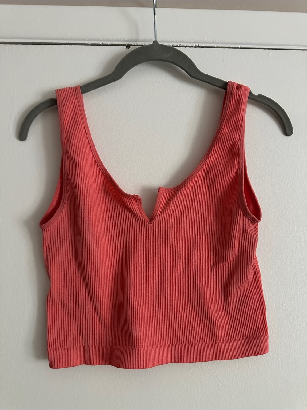 Ribbed V-Notch Tank Top in Coral